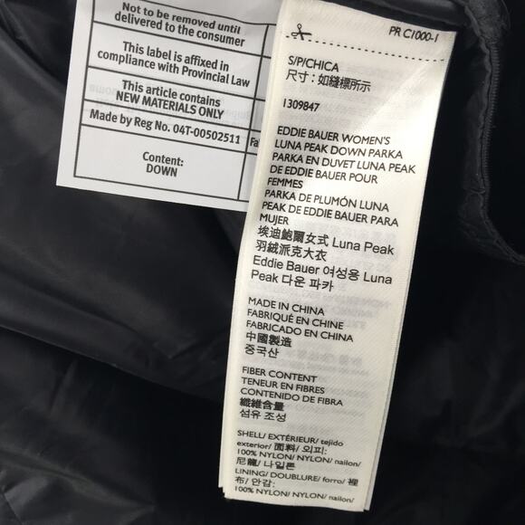 Eddie Bauer Women's Full Zip Up Hooded Puffer Jacket Long Sleeve Black Small NWT - Picture 8 of 8